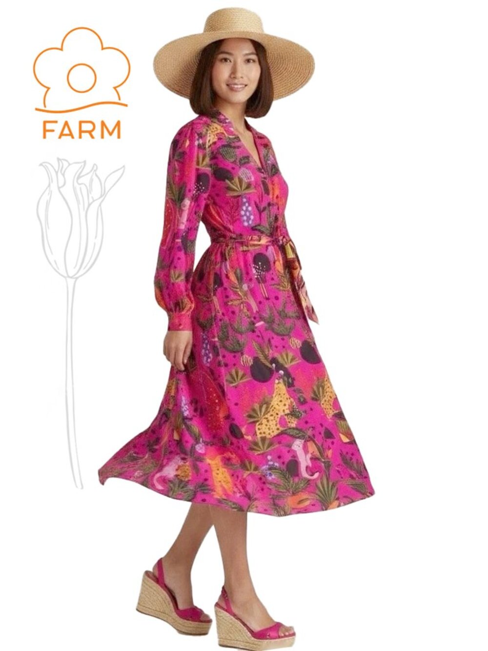 Farm Rio Pop Leopards Chemise Shirtdress Long Sleeve Multicolor